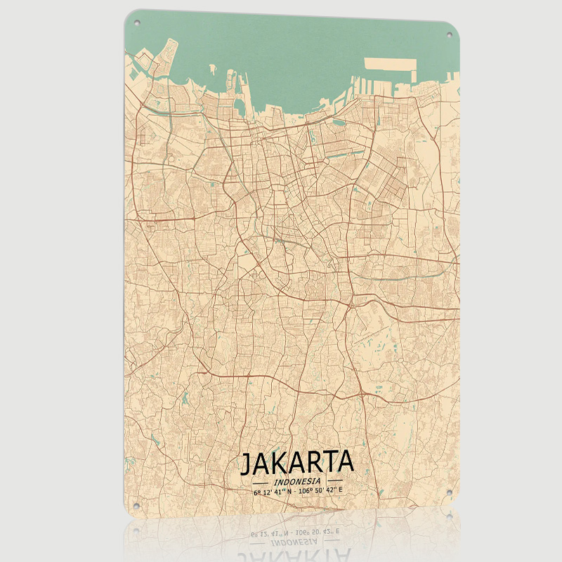 Home Decor Jakarta - Jakarta mapa vintage impresso cartaz personalizado