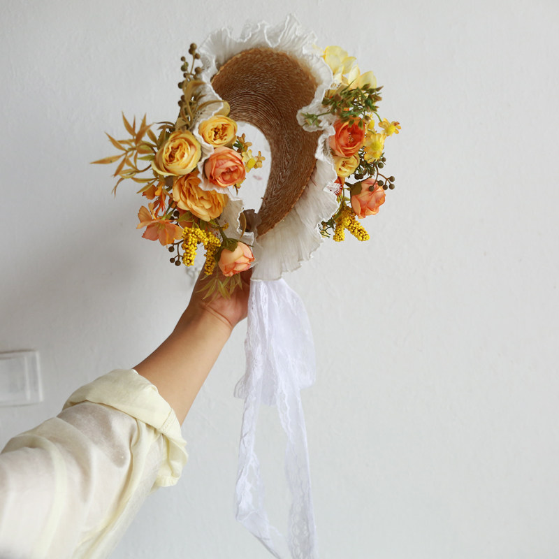 Home Decor Location - Chapéu de palha com flores adesivas