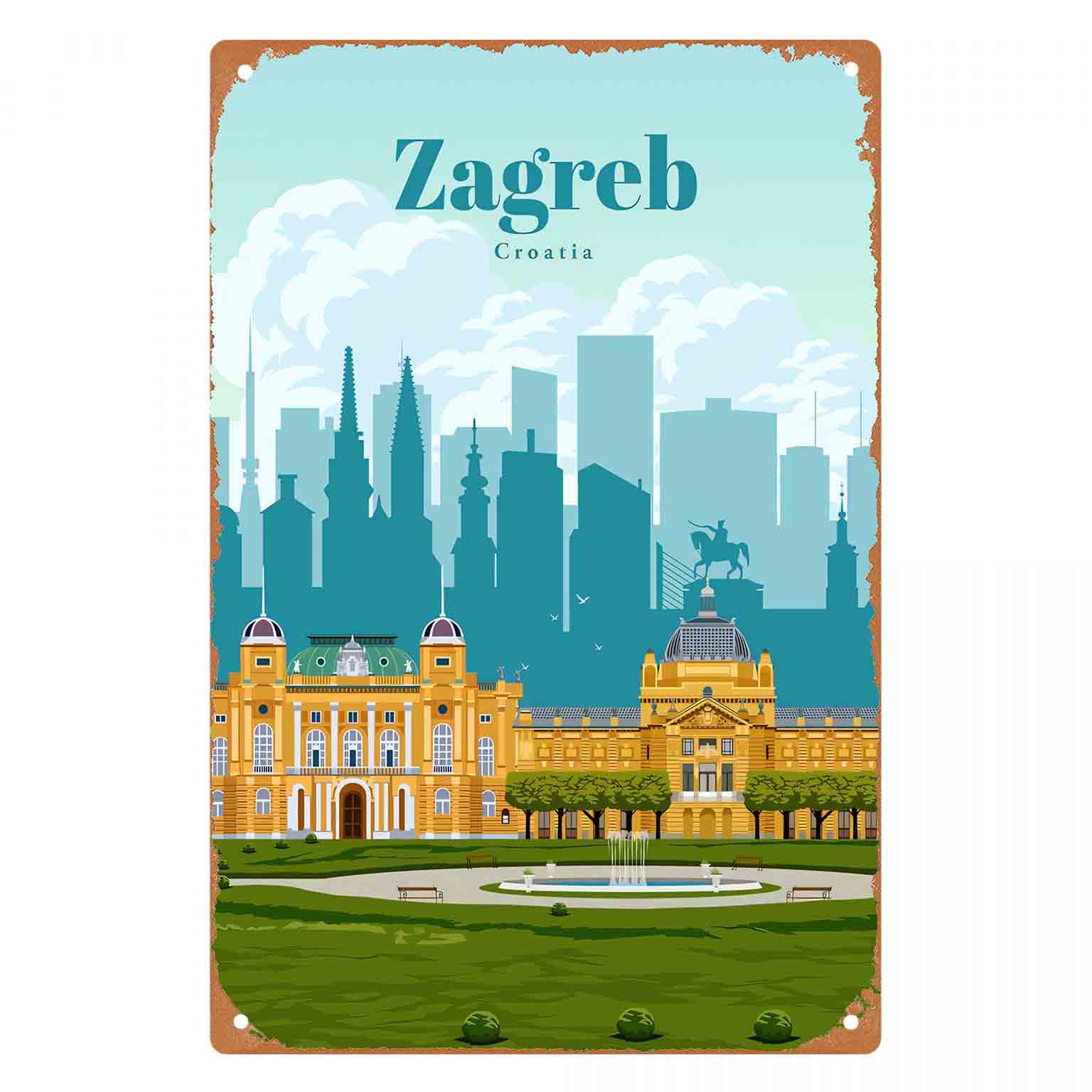 Home Decor Zagreb - Placa de Metal Decorativa 2D Plana