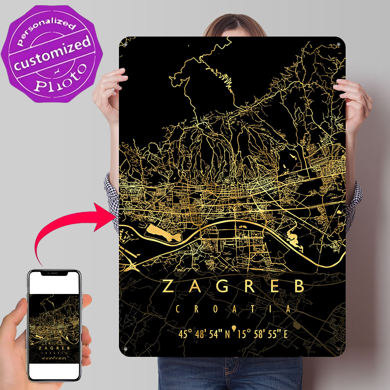 Home Decor Zagreb - Mapa de Zagreb Croácia, Pôster Impresso