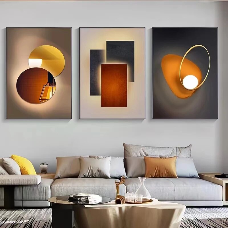 Home Decor Orange - Pintura em Tela Geométrica Abstrata Minimalista