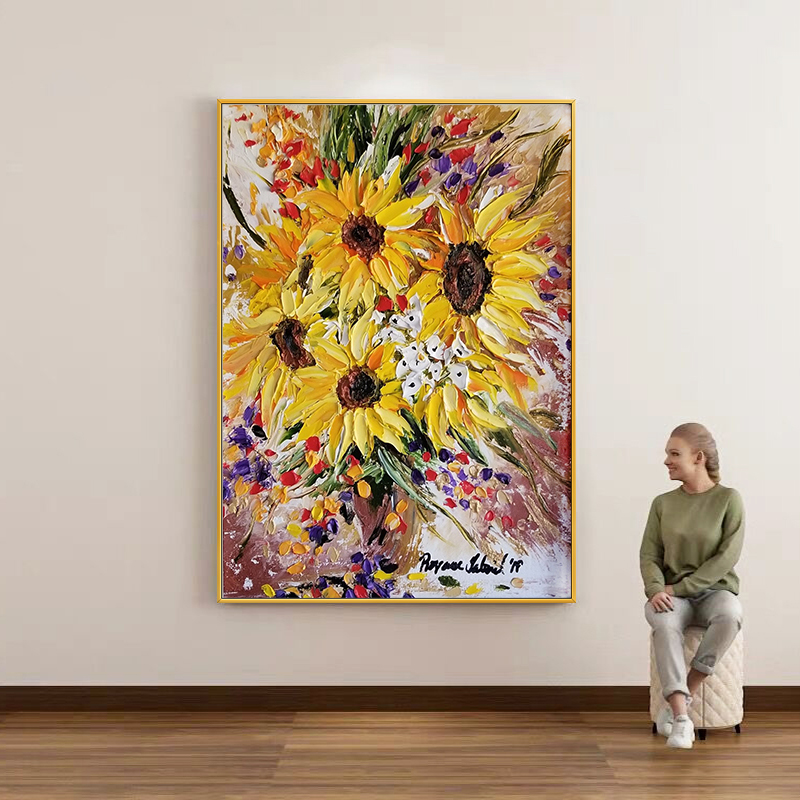 Home Decor Color Palettes - Pintura a Óleo de Girassol em