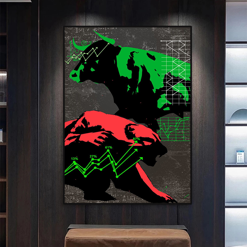Touro Urso Stock Market Poster - Home Decor Market avaliação e preço