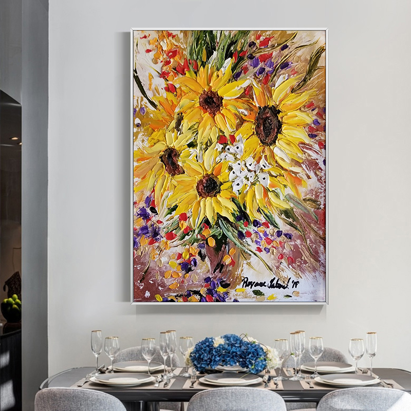 Pintura a Óleo de Girassol em  - Home Decor Color Palettes avaliação e preço